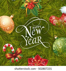 Happy New Year Lettering on Fir Needles