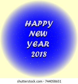 Happy New Year lettering on blue blurry vector background with sparkles. Greeting card design template