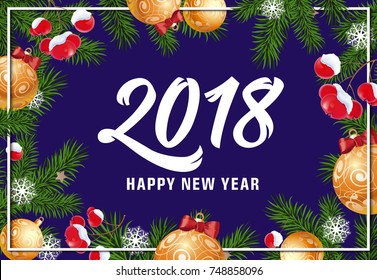 Happy New Year lettering with ornaments