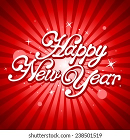 Happy New Year lettering over red burst background