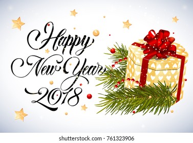 Happy New Year Lettering with Present Box