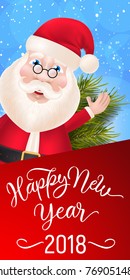 Happy New Year Lettering with Santa Claus