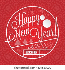 Happy New Year lettering with seamless winter pattern for your greeting card design