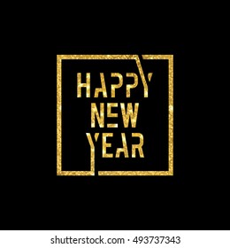 Happy new year lettering in squares with golds background confetti isolated