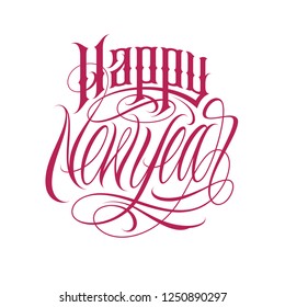 Happy New Year lettering template on white background. Beautiful and original vector illustration for your flyer, greeting card or holiday banner design. Easy to use and edit.