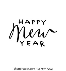 Happy new year lettering template. Greeting card invitation with xmas phrases. Vintage illustration.