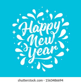 Happy New Year. Lettering text for Happy New Year or Merry Christmas. Holiday background with white graphic. Greeting card, poster, banner with script text happy new year. Vector Illustration