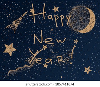 Happy New Year. Lettering text for Happy New Year. Gold Vector
