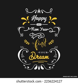 Happy New Year. Lettering text for Happy New Year typography. Greeting card, poster, banner with script text happy new year.