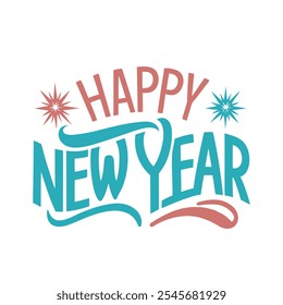Happy new year lettering text vector illustration.