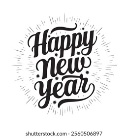 Happy New Year. Lettering text for Happy New Year. Vector illustration silhouette calligraphy typography for template, greeting cards t-shirt design