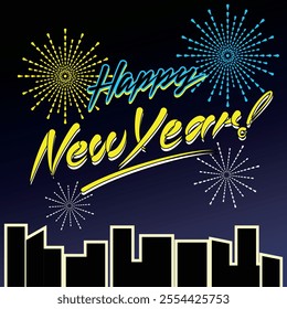 Happy new year lettering typography poster vector image