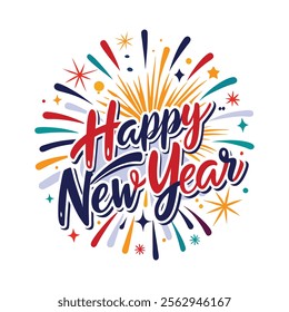 Happy New Year Lettering and Typography Vector Illustration, Festive Designs.