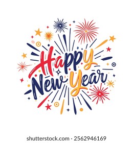 Happy New Year Lettering and Typography Vector Illustration, Festive Designs.