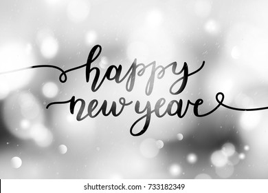 happy new year, lettering, vector greeting card with handwritten text