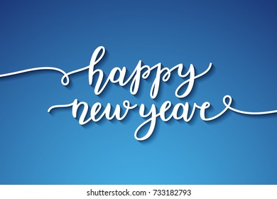 happy new year, lettering, vector greeting card with handwritten text