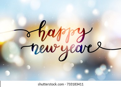 happy new year, lettering, vector greeting card with handwritten text