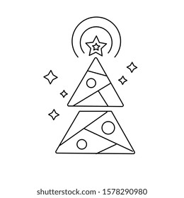 Happy New Year line icon Christmas tree. Flat style. Mono vector symbols. Isolated on white background