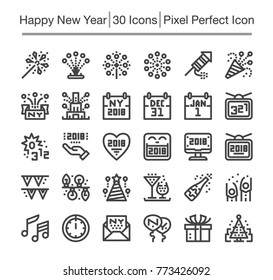 happy new year line icon,editable stroke,pixel perfect icon