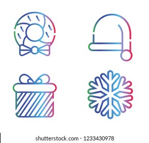 Happy New Year line icons set. Mono vector symbols, Hat icon, Calendar icon, gift icon snow icon, christmas wreath,