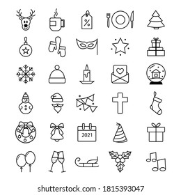 Happy New Year line icons set, outline vector symbol collection, linear pictogram pack isolated on white, logo illustration