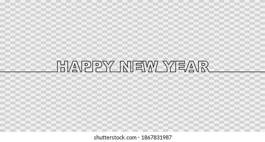 Happy new year line typography in png. Good for title, headline, banner. Line art design.