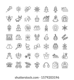 Happy new year linear icons, signs, symbols vector line illustration set