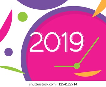 Happy new year loading progress soon 2019 vector illustration with simple modern colorful clock time background element