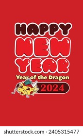 Happy new year lock screen year of the dragon cute flat style