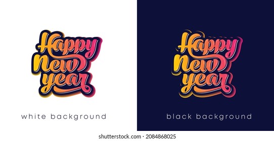 Happy New Year Logo. Abstract Hand drawn creative calligraphy colorful vector design