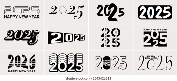 Happy New Year logo collection,2025 New Year logo Set,New Year logo text design,Happy New Year  2025 Typography  Design