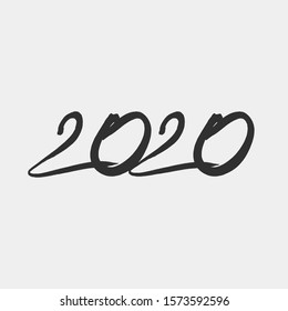 Happy New Year logo text design. Calligraphic inscription, creative cover for 2020 with wishes. Brochure design template, card, banner. Letters on a white background. Vector Illustration.