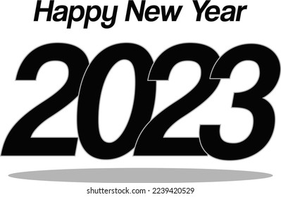 Feliz diseño de texto del logo de año nuevo. plantilla de diseño vectorial de número 2023.