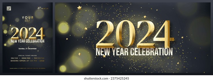 Happy new year luxury 2024. With shiny gold numbers. Vector background for posters, invitations and happy new year 2024 celebrations.