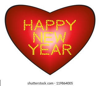 Happy New Year made from hearts on heart background, vector illustration