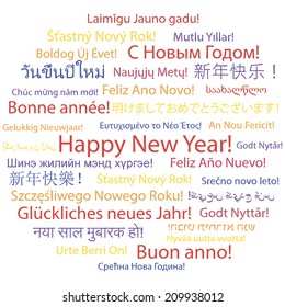 Happy New Year in many different languages. Words cloud concept made in a vector.