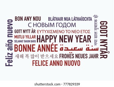 Happy new year in many language - Word clouds - Vector