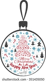Happy New Year and Marry Christmas. Christmas toy. Vector illustration