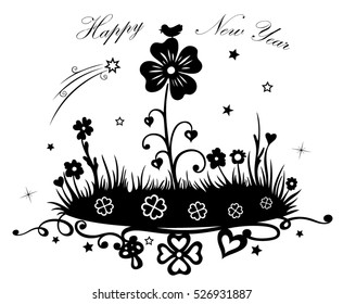 Happy New Year, Meadow with clover and flowers