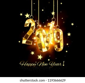 Happy New Year and Merry Christmas 2019. Decorative element from a golden ball design.vector illustration. Happy New Year and Merry Christmas 2019