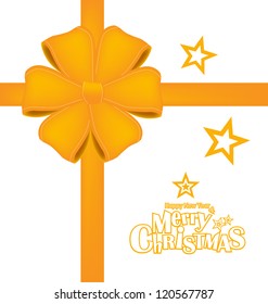 Happy New Year and Merry Christmas postcard with red ribbon, vector illustration.