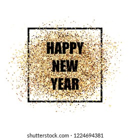 Happy new year and Merry Christmas, postcard confetti golden celebrations.