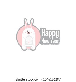 Happy New Year and Merry Christmas logo label Rabbit cartoon character.