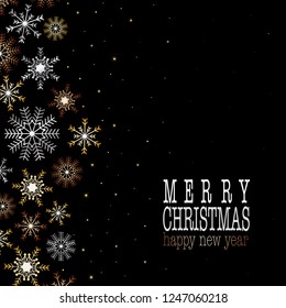 Happy New Year and Merry Christmas card design with snow