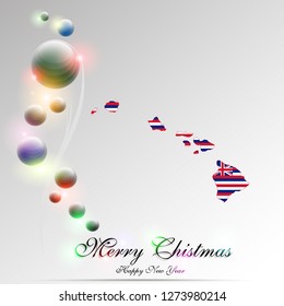 Happy New Year and Merry Christmas Hawaii. Hawaii map in Hawaii flag colors. Vector illustration.