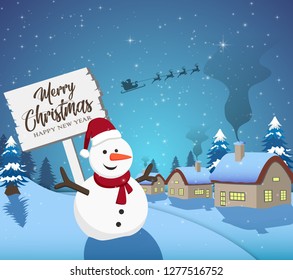 Happy New Year Merry Christmas 2019 with snowman 