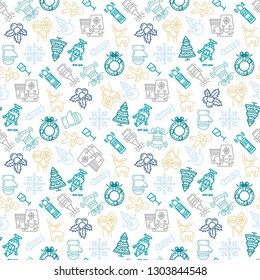  Happy New Year and Merry Christmas seamless pattern on a white background