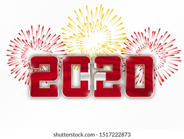 Happy New Year and Merry Christmas. 2020 New Year background with national flag of Switzerland and fireworks. Vector illustration.