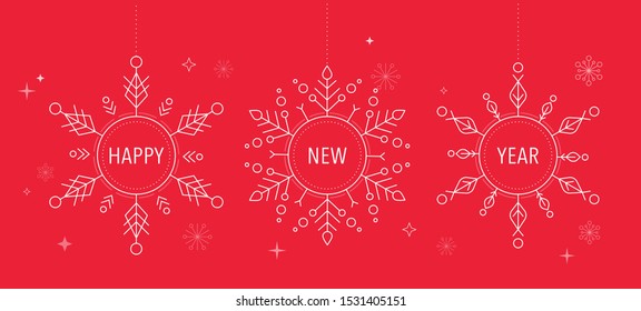 Happy New Year, Merry christmas background with clean modern design of geometric snowflakes