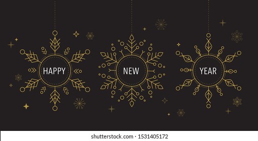 Happy New Year, Merry christmas background with clean modern design of geometric snowflakes